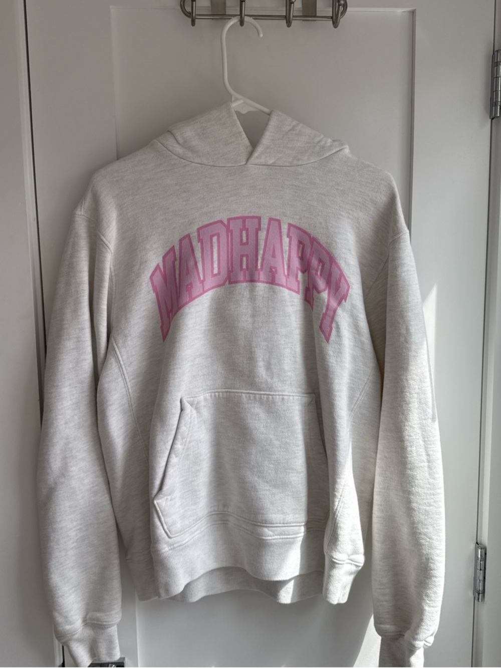 Madhappy Light Heather Hoodie with Pink Arched Logo